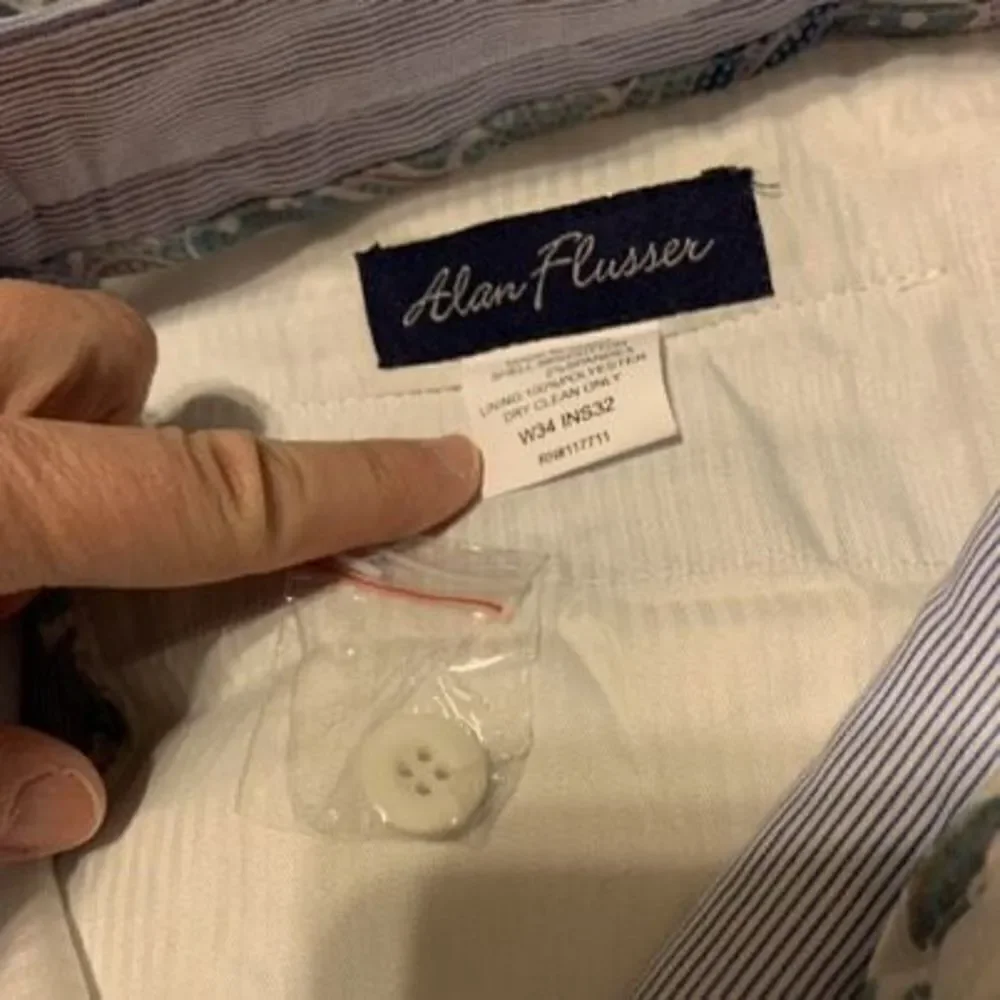 Alan Flusser Size 34x32 Blue & White Striped Pants *New*